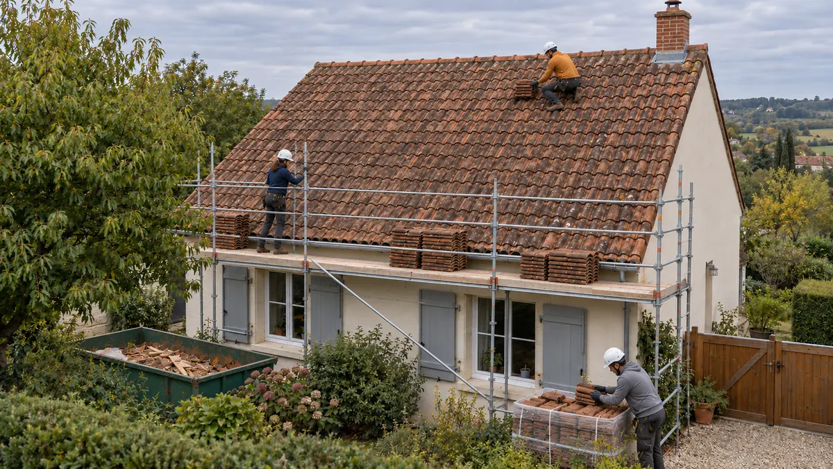 Étape 2 : Installer le chantier en toiture — illustration générée