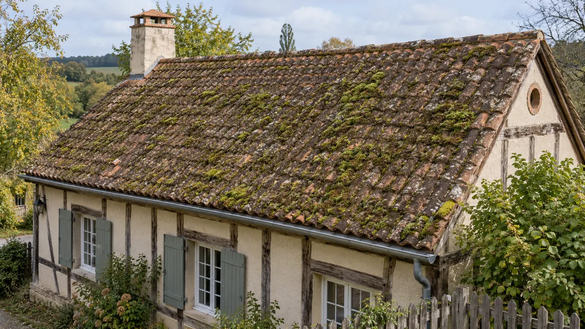 Avant : Nettoyage et démoussage de toiture, état initial illustré