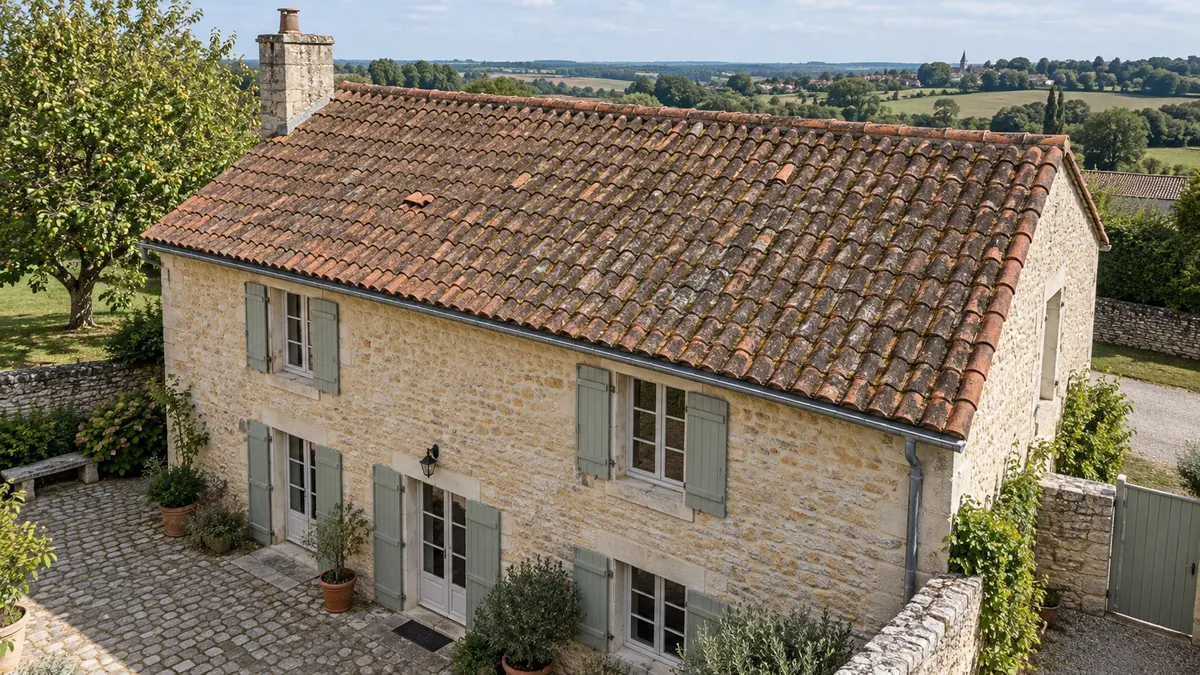 Avant : Réfection de toiture en tuiles, état initial illustré